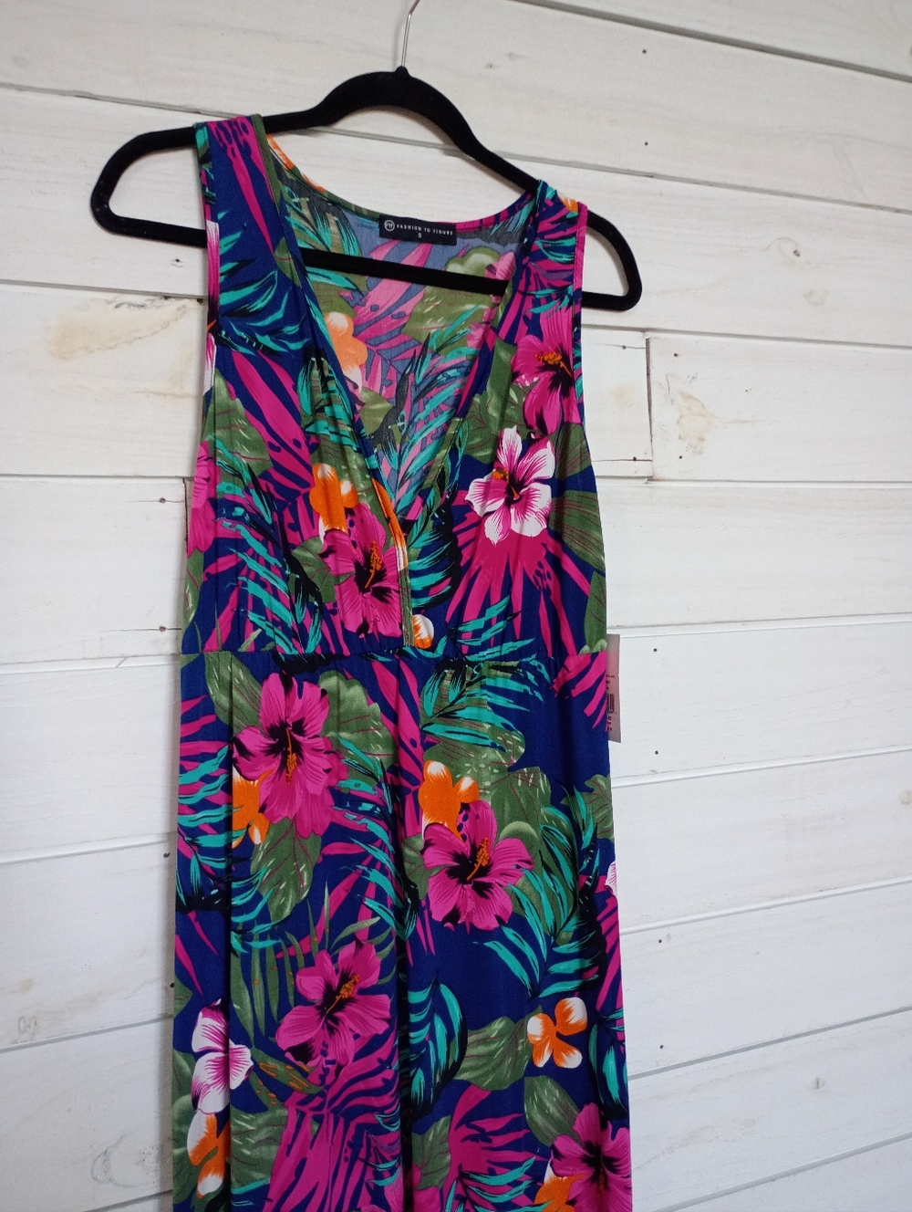 Fashion To Figure Tropical Floral V-Neck Maxi Dress - Navy & Pink
